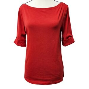 VTG Lauren Ralph Lauren Green Label Red Boatneck Top L Y2K Preppy Core Bateau